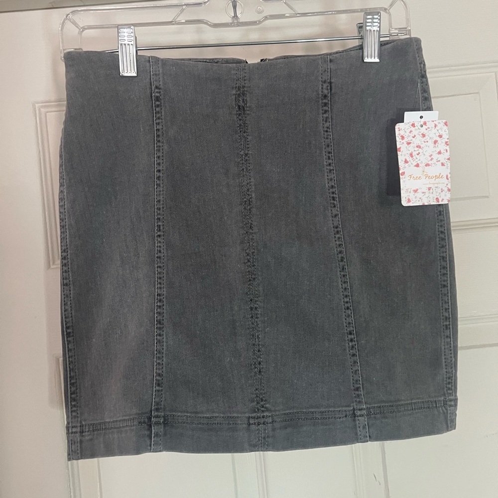 Free People Modern Femme Washed Gray Denim Mini Skirt Womens 8 Stretchy NWT